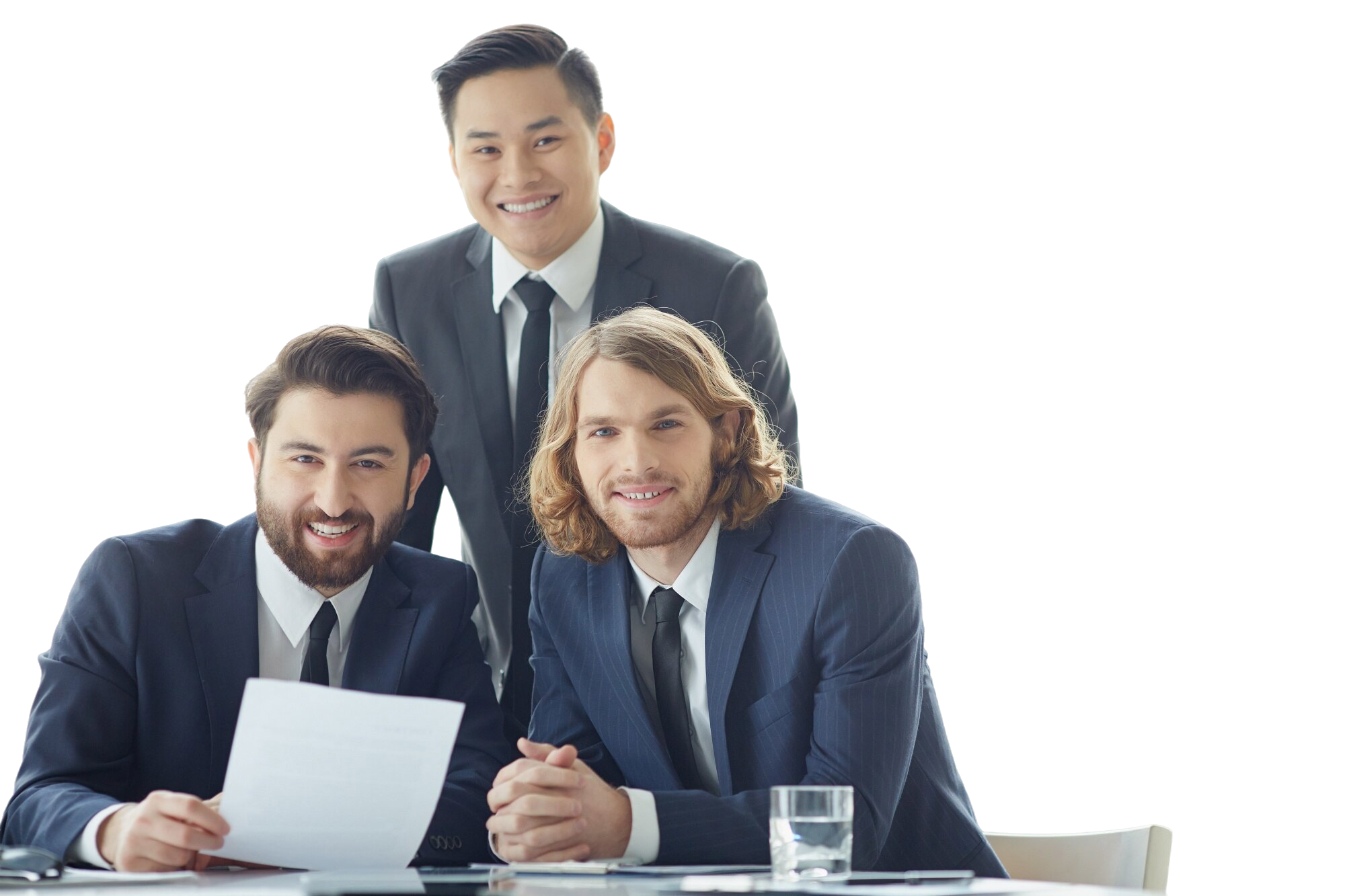 cheerful businesspeople working as team